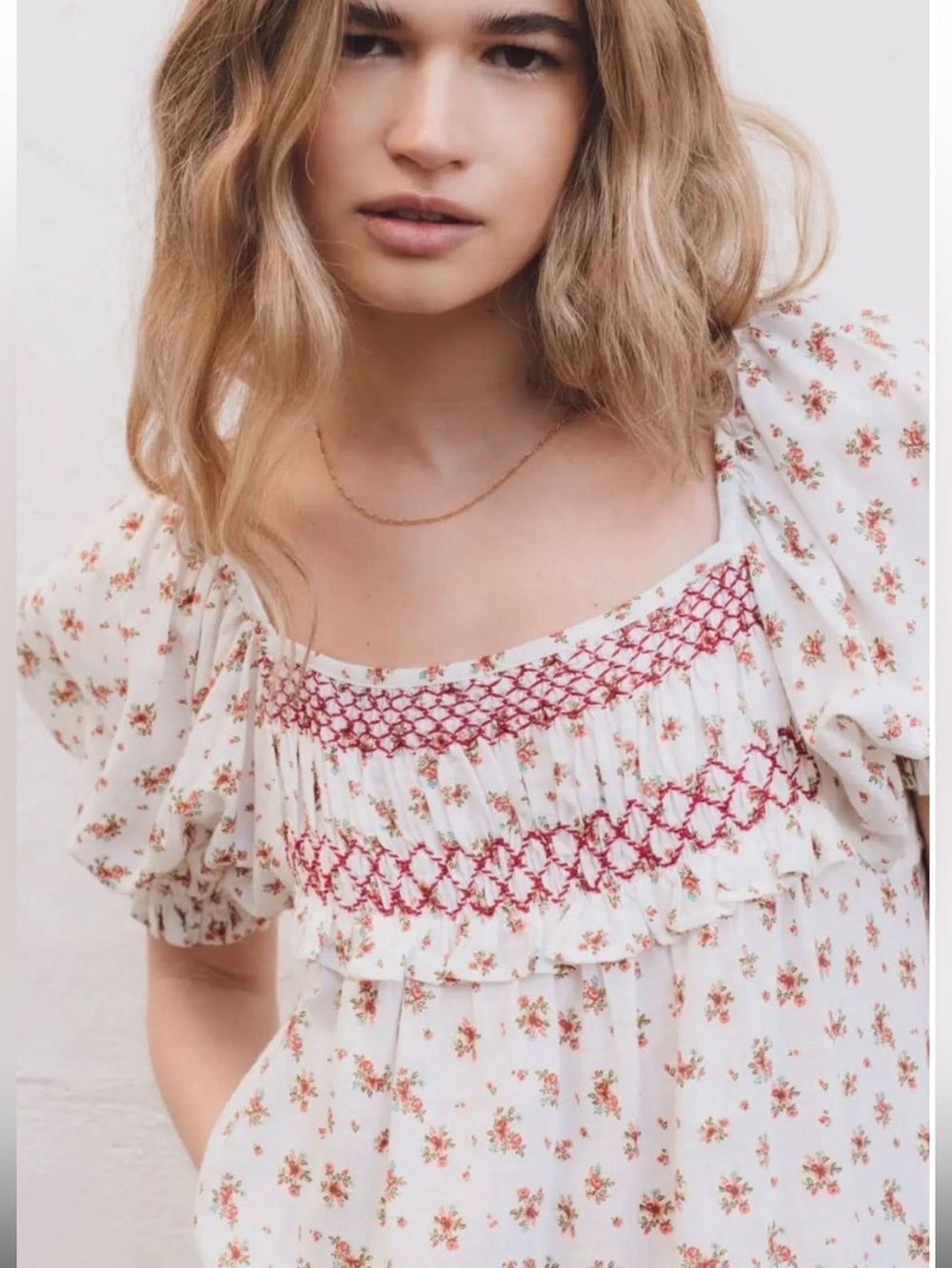 Sonmer Ecru Frida Blouse Smocked Ruffle Peasant Top